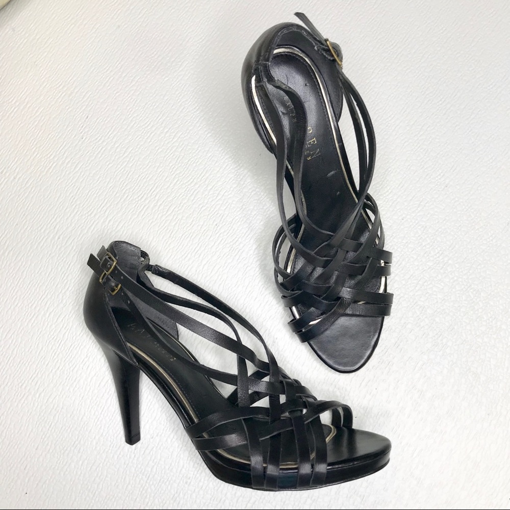 Lauren Ralph Lauren Black Strappy Leather Heels - Picture 1 of 8